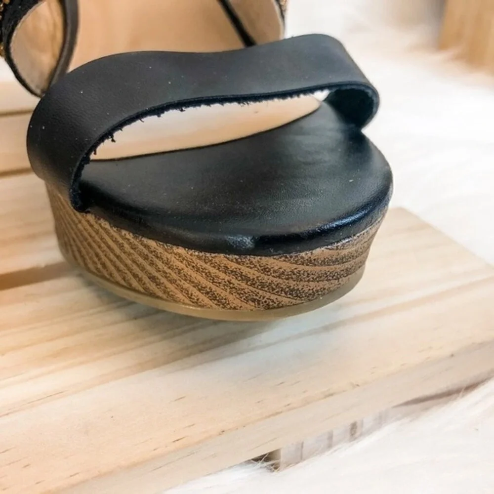 Maurices Mille Platform Sandals Black & Brown‎ Beaded Size 7.5M